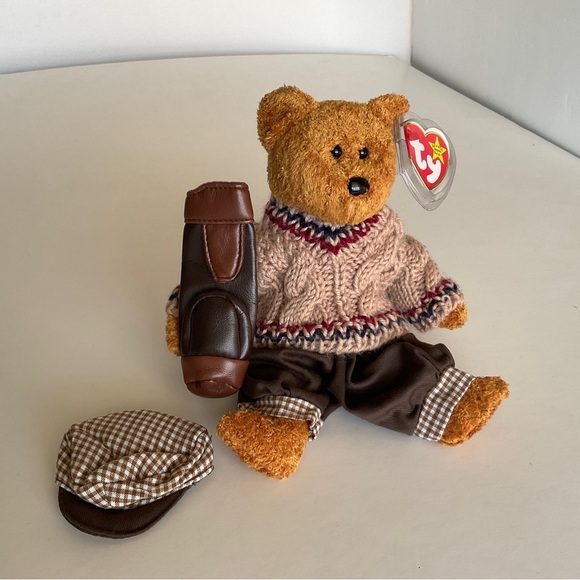 Vintage Ty Beanie Baby “Fuzz” the bear with RARE complete Unipak Golfers outfit - Picture 6 of 12